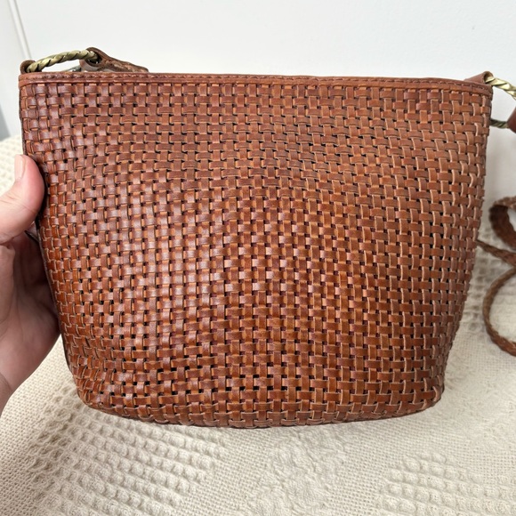 Patricia Nash Banyoles Woven Leather Crossbody Bag Cognac Brown - Picture 3 of 8